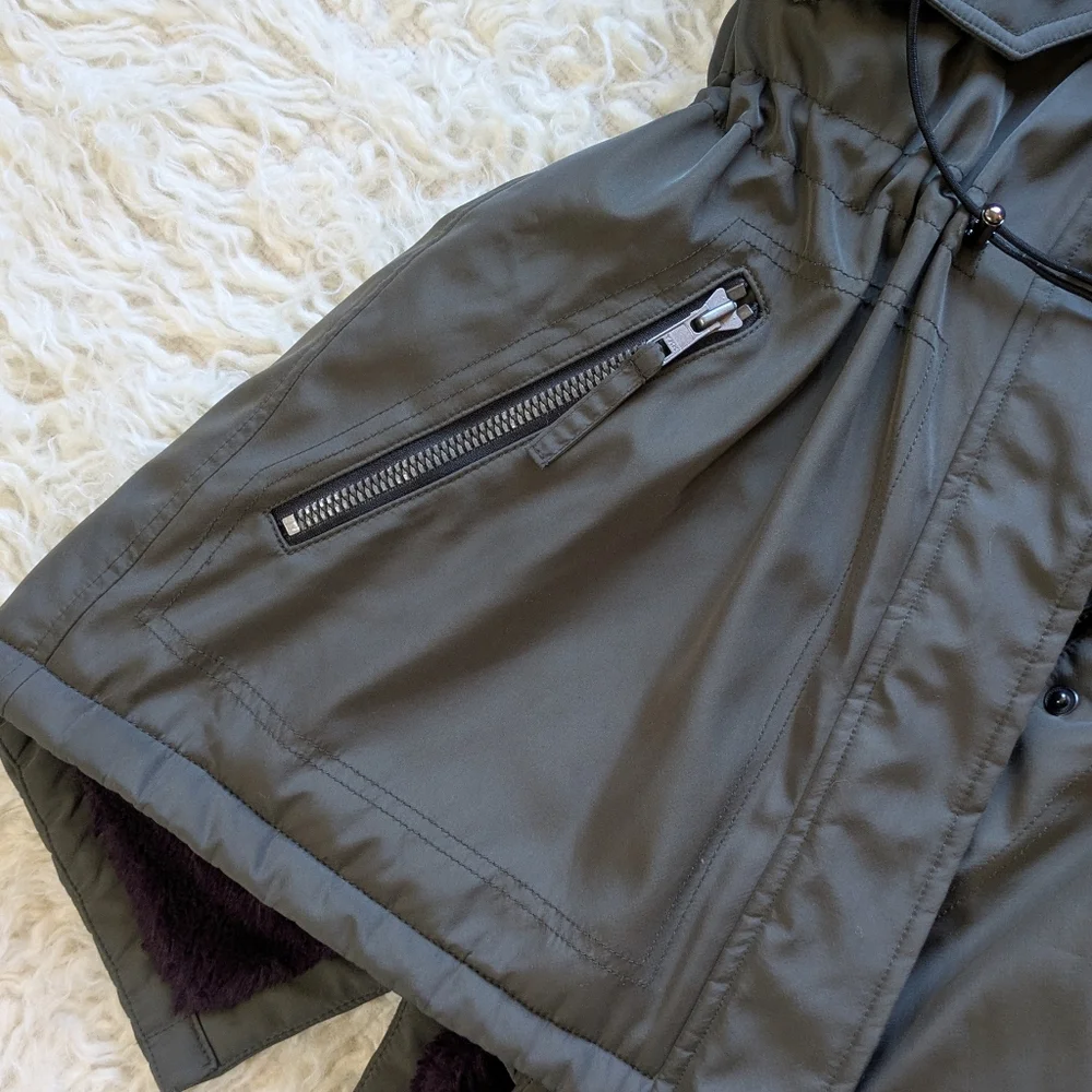 S13 Army Green Parka Jacket with Purple Faux Fur Lining - Picture 3 of 6